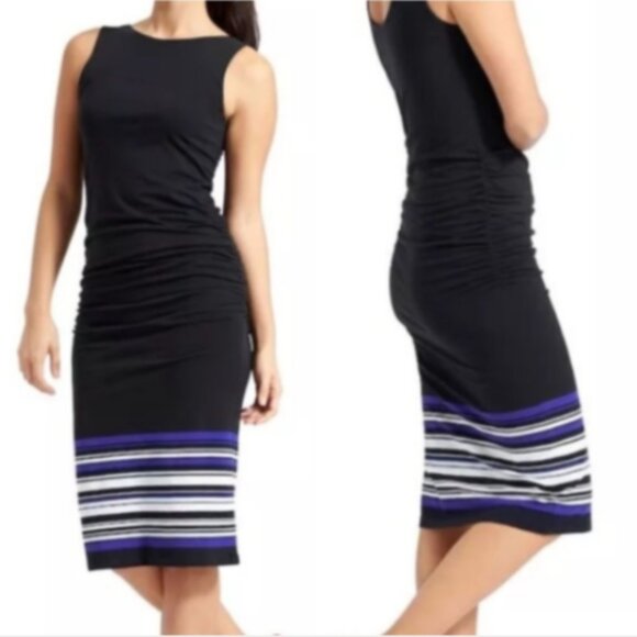 Athleta Midi Stripe Tank-Dress Sz XS Black #196F - Picture 1 of 11